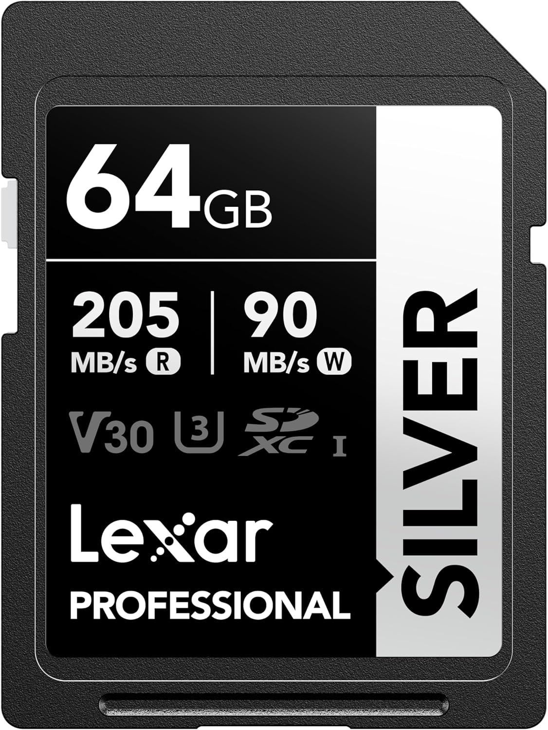 Profesyonel SILVER SD Kart 64 GB, 205 MB/s'ye Kadar Okuma, 90 MB/s Yazma, SDXC UHS-I Hafıza Kartı, Sınıf 10, U3, V30, Profesyonel Fotoğrafçılar, Videografçılar, Meraklılar için SD Kart