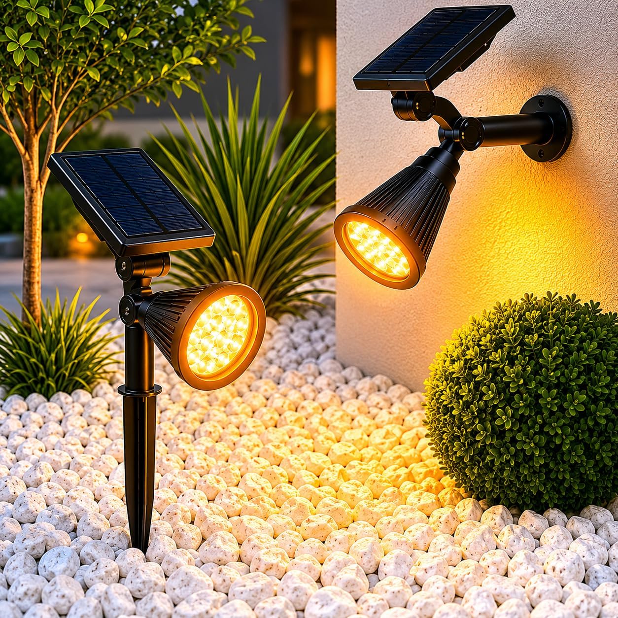 Forlife AMBER18 LED Spot Güneş Enerjili Bahçe Aydınlatma Lambası, Fotoselli, Spike Aplik, 18W Su Geçirmez Dış Mekan Solar Lamba, Ağaç, Veranda, Garaj, Havuz, Duvar Ve Zemin Montajına Uygundur 42 CM
