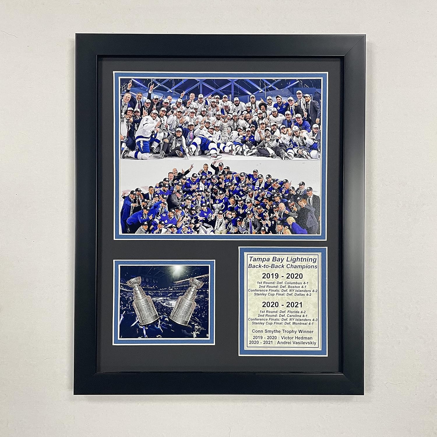 Legends Never Die, Inc. Tampa Bay Lightning | Sırt Arkaya Dönüş Şampiyonlar | 30,48 cm x 38,1 cm Çerçeveli Fotoğraf Kolajı