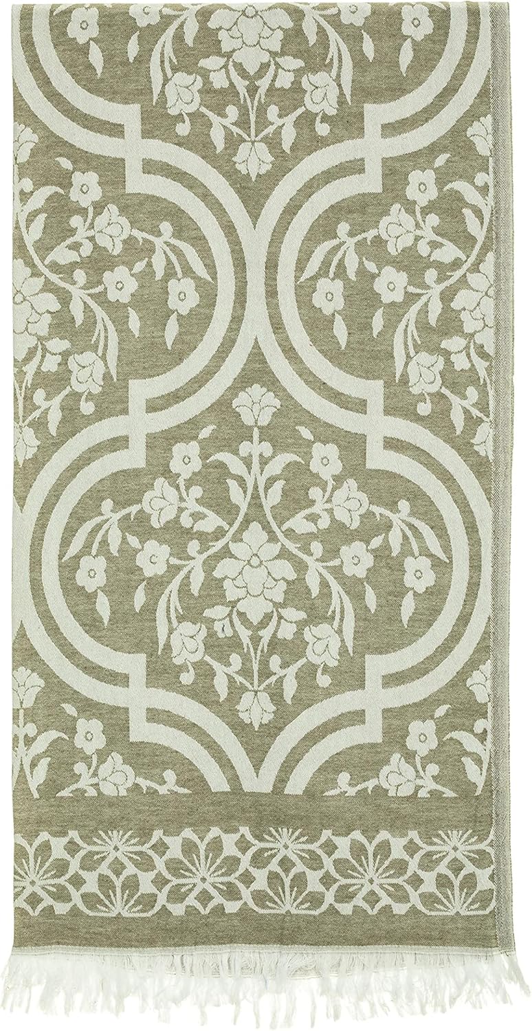 Alternative view of Yeşil Damask Desen Jakarlı Pamuk Peştemal