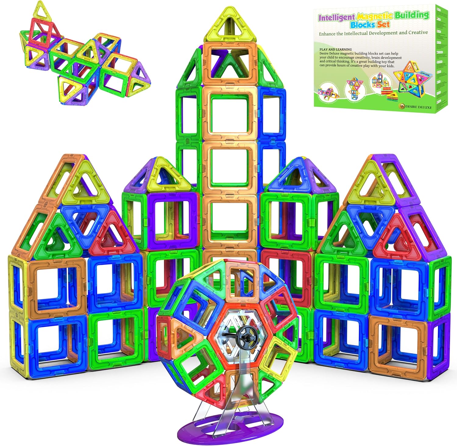 Desire Deluxe Manyetik Blok Seti | STEM & Montessori Eğitim Seti | Okul Öncesi ve İlkokul Çocukları İçin Sınırsız Yaratıcılık | BPA İçermez | 3+ Yaş | 94 Parça