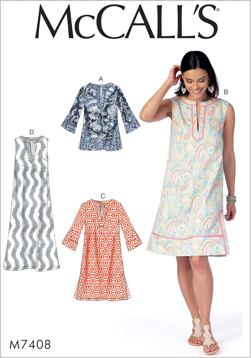 McCall's Patterns 7408 ZZ kesim deseni, tunik ve elbiseler için, kumaş, çok renkli, beden L – 2X boy - Görsel 3