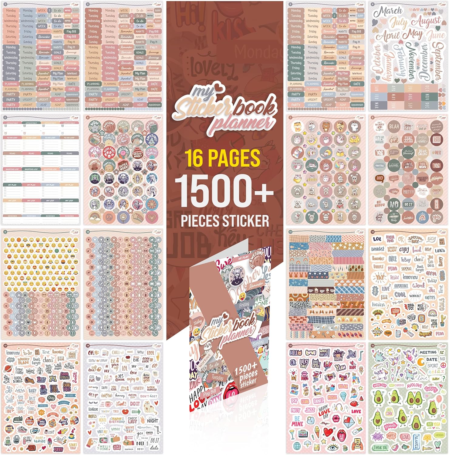 colortouch Planner Sticker Set - 1500+ Adet Çıkartma - Takvim, Ajanda, Günlük, Planlayıcı, Not Defteri, Journal için Düzenleyici Etiketler - Scrapbook Sticker - Stickeralbum - 3 Aylık Sticker Book - Görsel 2